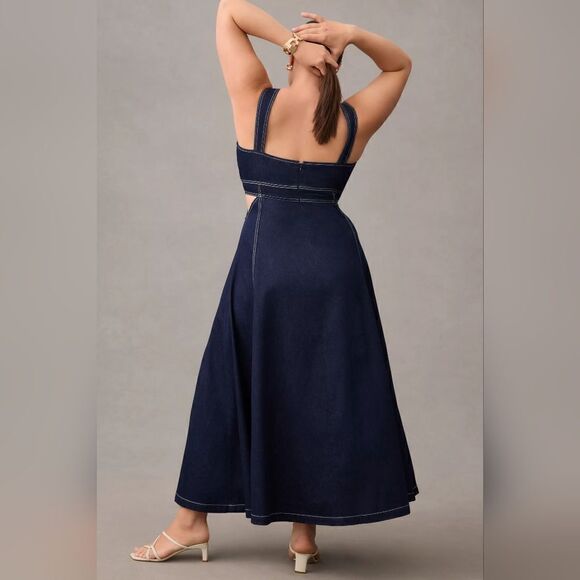 Anthropologie Aureta Studio Corset Denim Cutout Dress In Denim Blue Size XL NWT - Picture 4 of 12